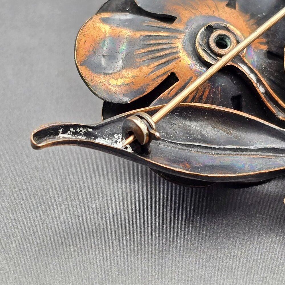 VTG Copper Flower Brooch Pin 2.5" Layered Petals Dimensional Design Statement - Picture 5 of 6